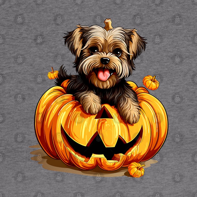 Yorkshire Terrier Dog inside Pumpkin #3 by Chromatic Fusion Studio